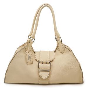 Fendi Celeria Shoulder Bag Tote Leather Cream Beige Silver Hardware 8br487